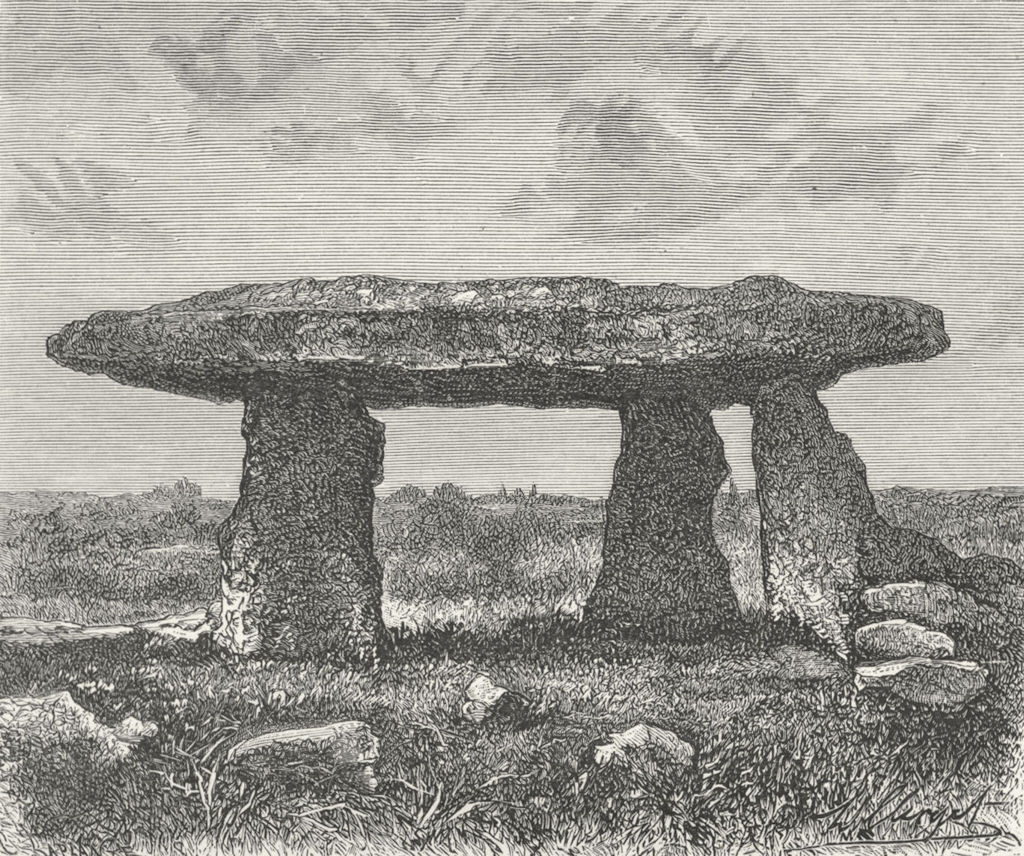 CORNWALL. Giant's Quoit at Lanyon, Penzance c1885 old antique print picture
