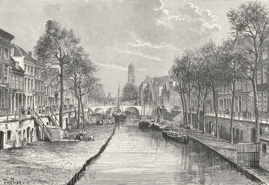 NETHERLANDS. Utrecht-Canal c1885 old antique vintage print picture