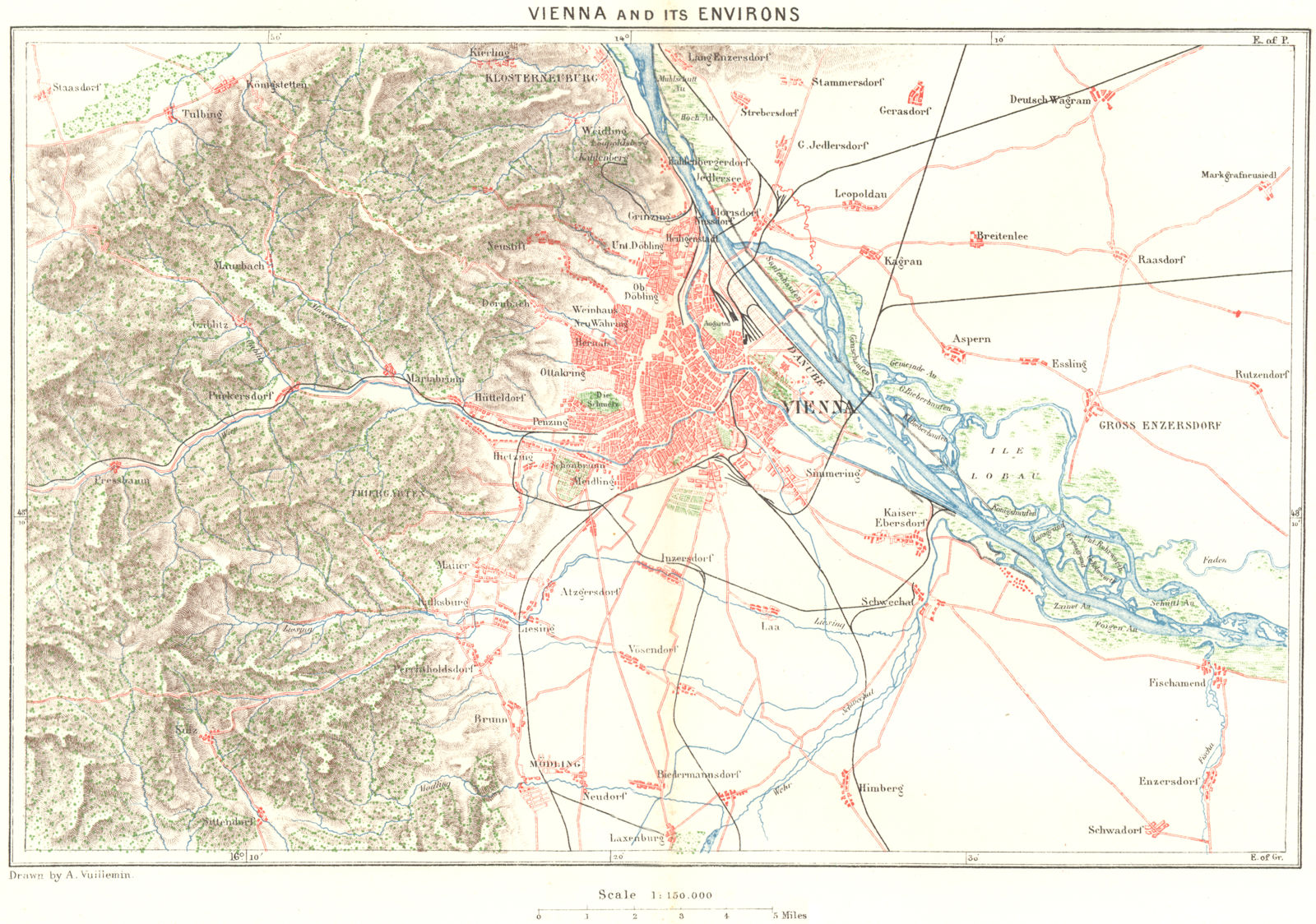 AUSTRIA. Vienna area c1885 old antique vintage map plan chart
