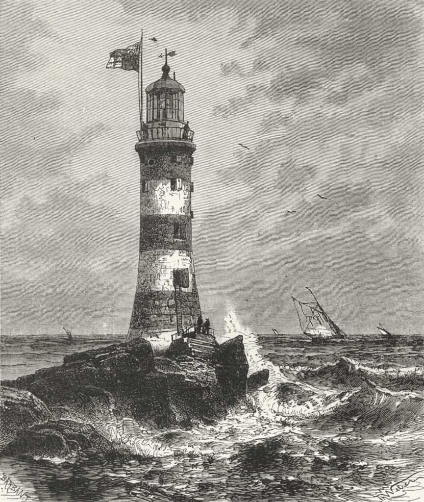 DEVON. Smeaton's Eddystone Lighthouse c1885 old antique vintage print picture