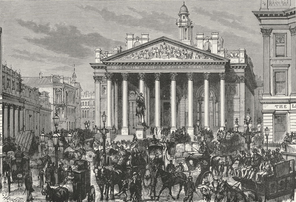 LONDON. Royal Exchange c1885 old antique vintage print picture