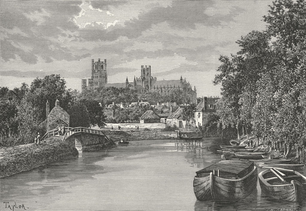 CAMBS. Ely, Banks of Ouse c1885 old antique vintage print picture