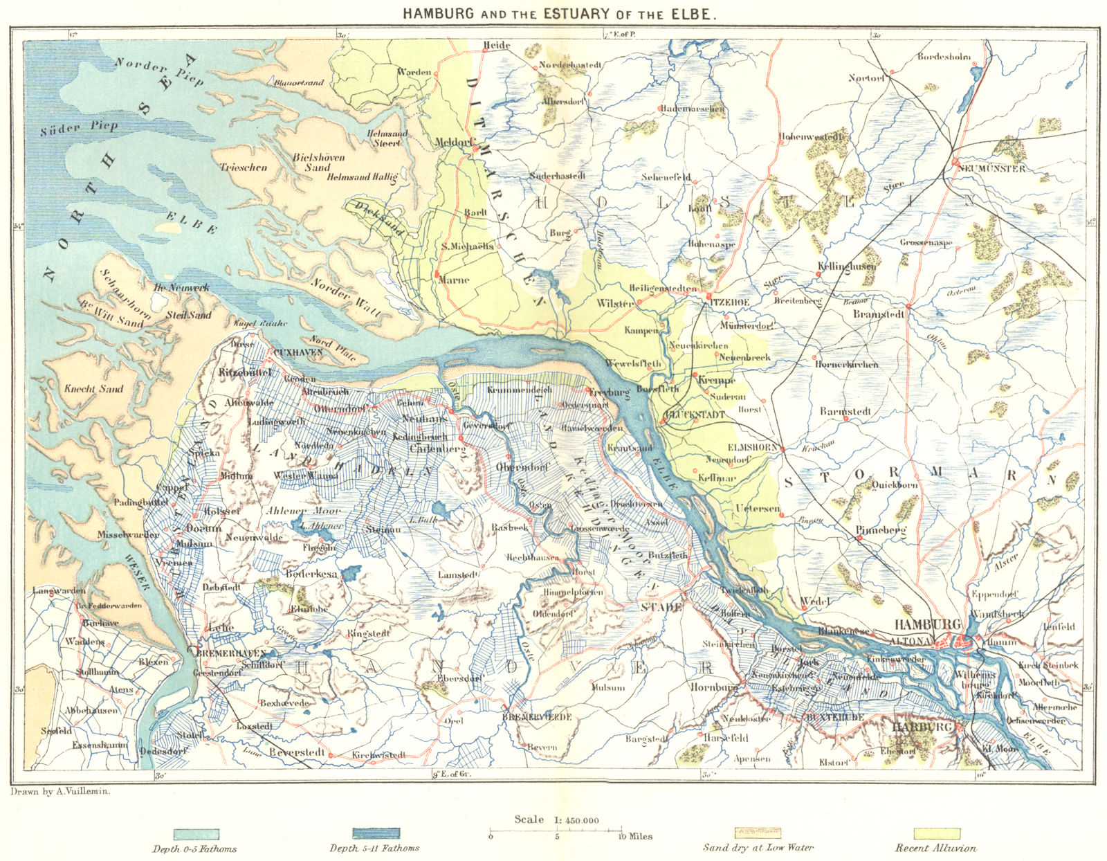 Associate Product GERMANY. Hamburg & Estuary of Elbe c1885 old antique vintage map plan chart