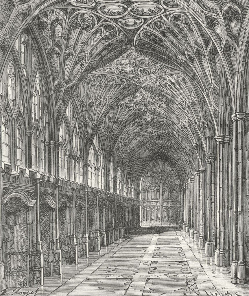 Associate Product GLOS. Cloisters, Gloucester cathedral c1885 old antique vintage print picture