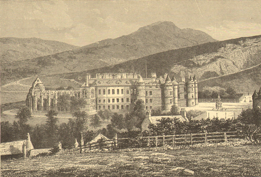 SCOTLAND. Holyrood palace & Arthur's seat c1885 old antique print picture