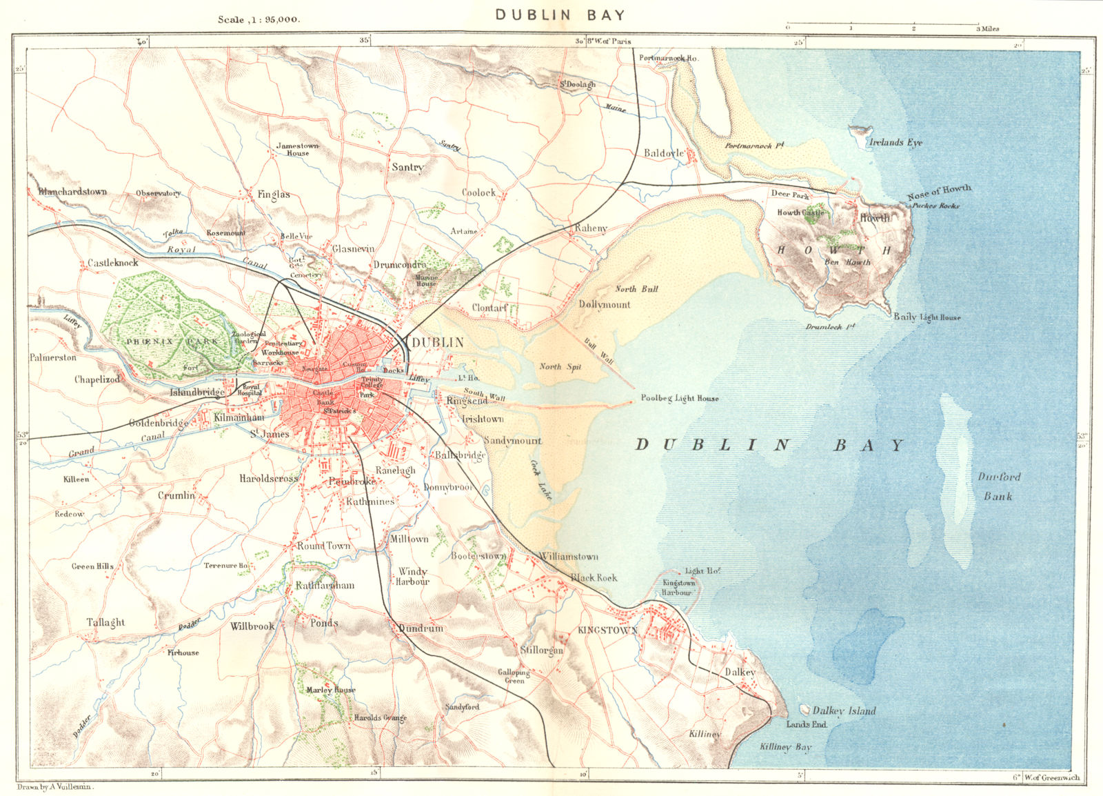 IRELAND. Dublin Bay c1885 old antique vintage map plan chart