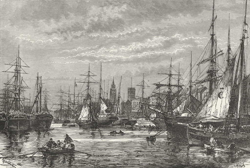 LANCS. Liverpool Docks c1885 old antique vintage print picture