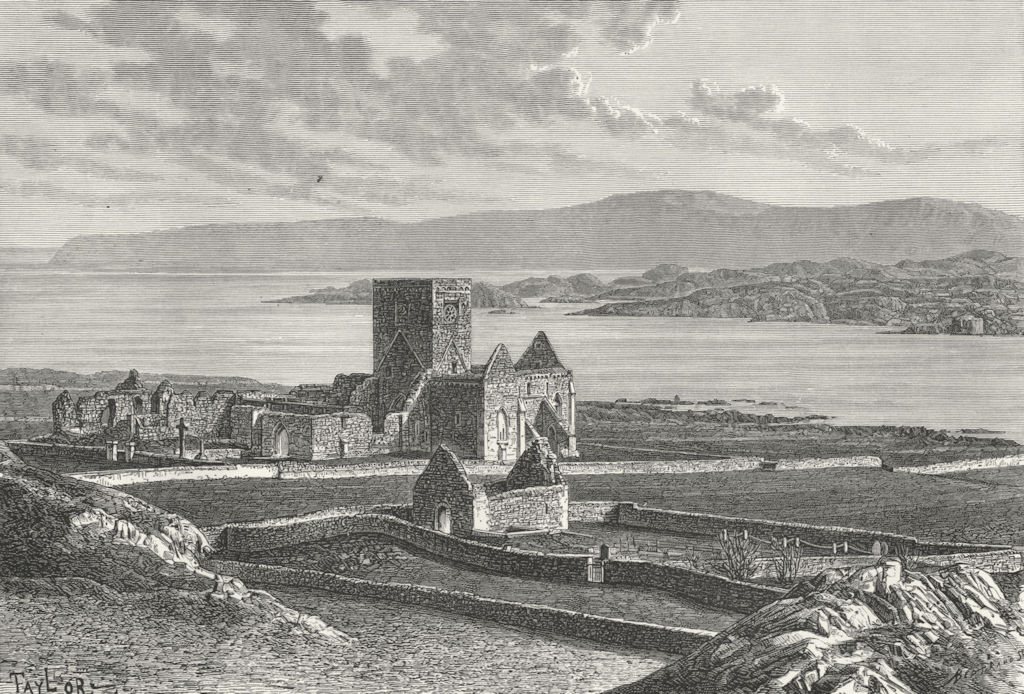 SCOTLAND. Ruins, Iona cathedral & Oran's Chapel c1885 old antique print