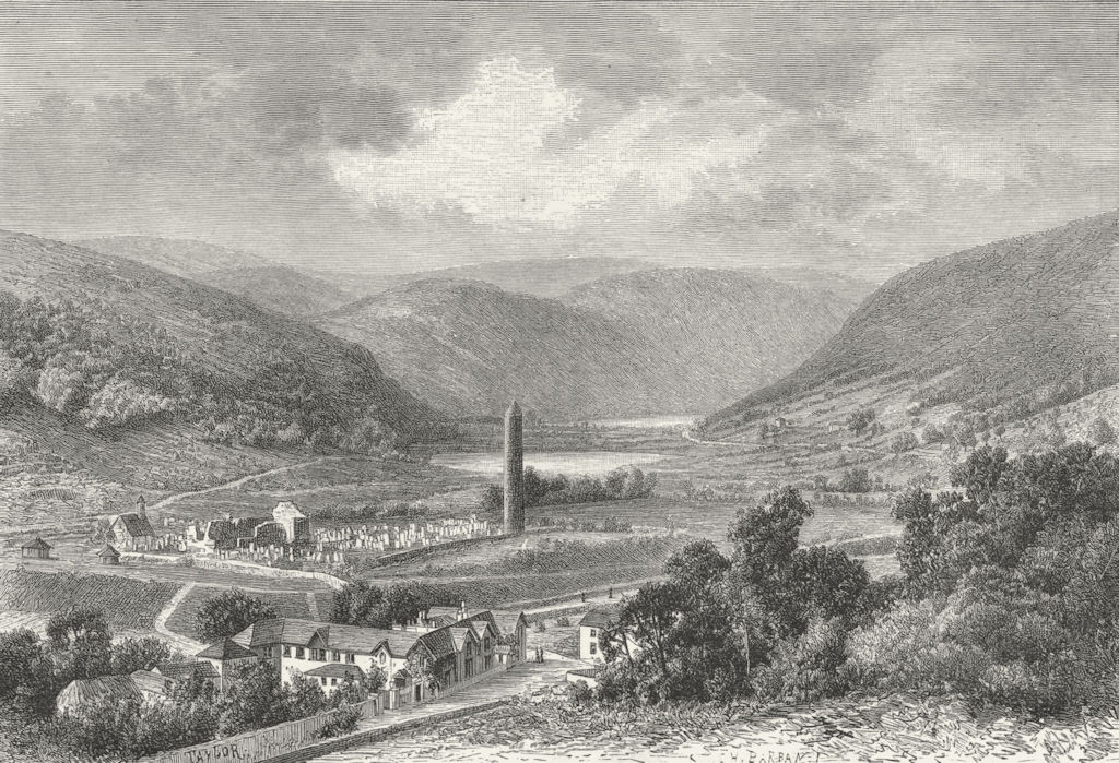 IRELAND. Vale of Glendalough c1885 old antique vintage print picture