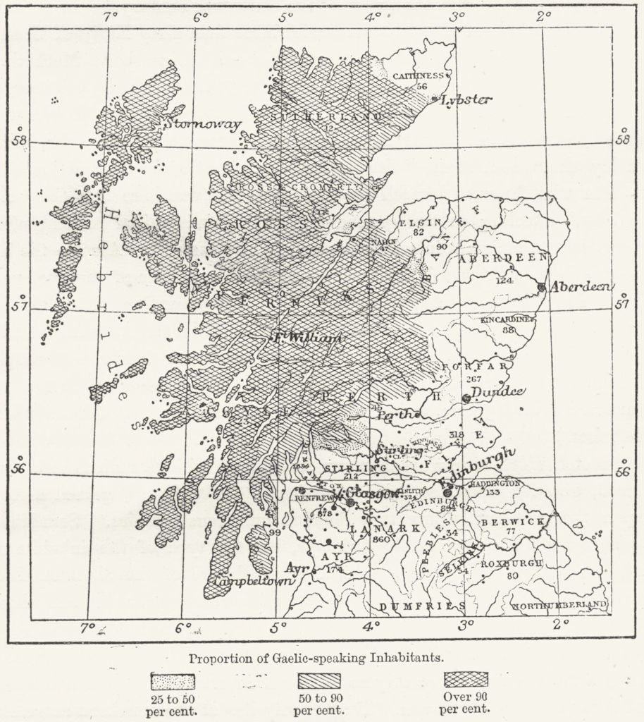 SCOTLAND. Linguistic to E Ravenstein, sketch map c1885 old antique chart