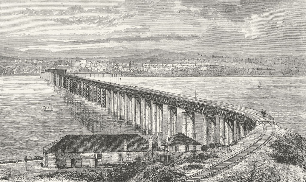 SCOTLAND. Tay bridge & Dundee(1878) c1885 old antique vintage print picture