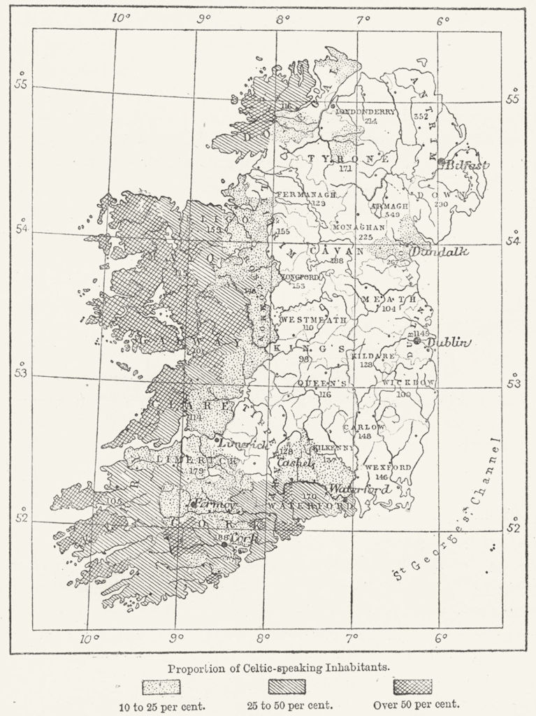 IRELAND. Linguistic, sketch map c1885 old antique vintage plan chart