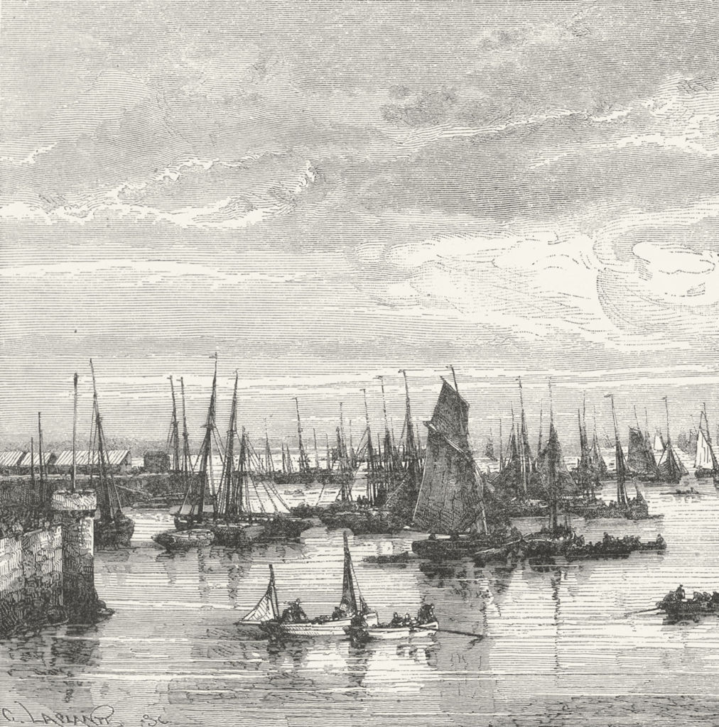 SCOTLAND. Stornoway. Return of fishing Fleet c1885 old antique print picture