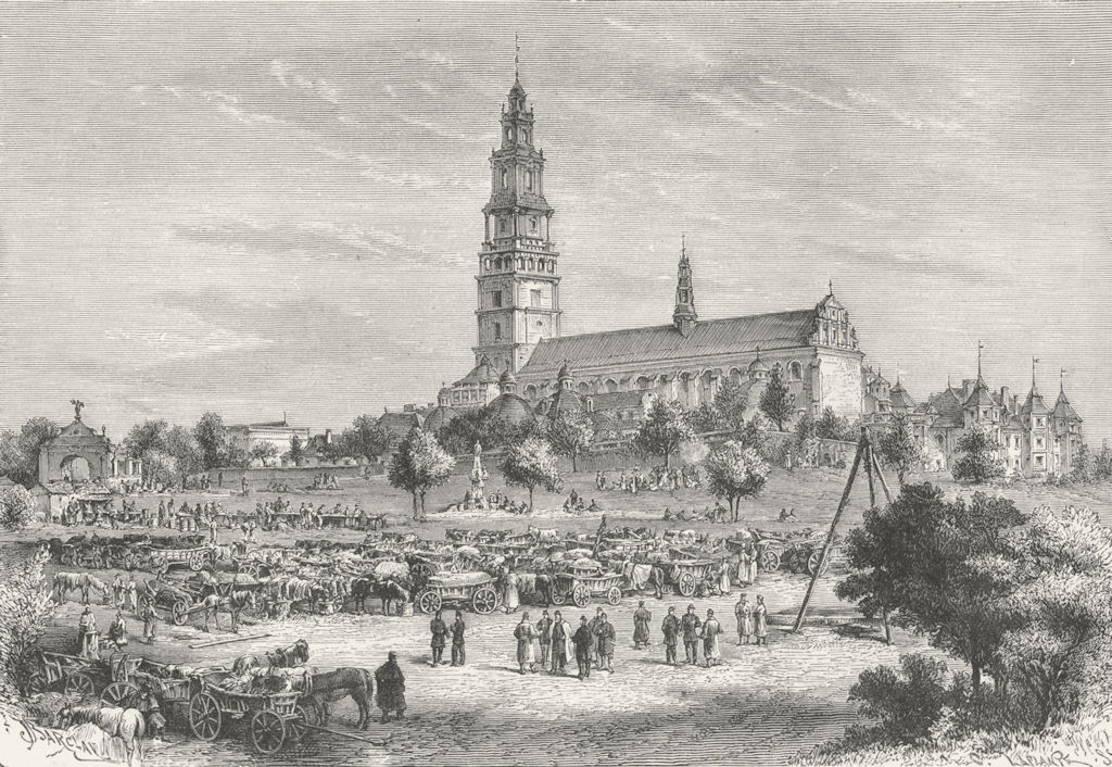 POLAND. Convent of Czestochowa c1885 old antique vintage print picture