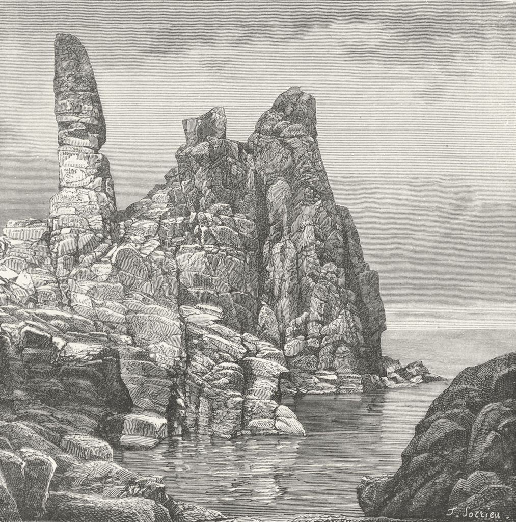 DENMARK. Helligdommen Rocks, N Coast, Bornholm c1885 old antique print picture