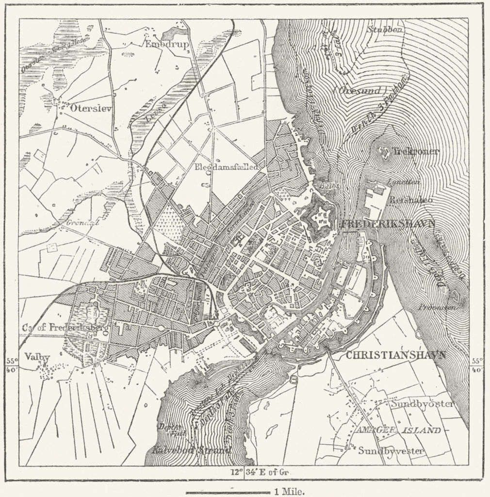 DENMARK. Copenhagen, sketch map c1885 old antique vintage plan chart