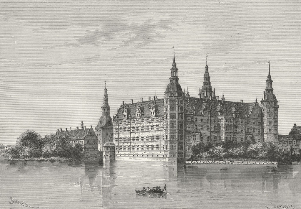 DENMARK. Castle of Frederiksborg c1885 old antique vintage print picture