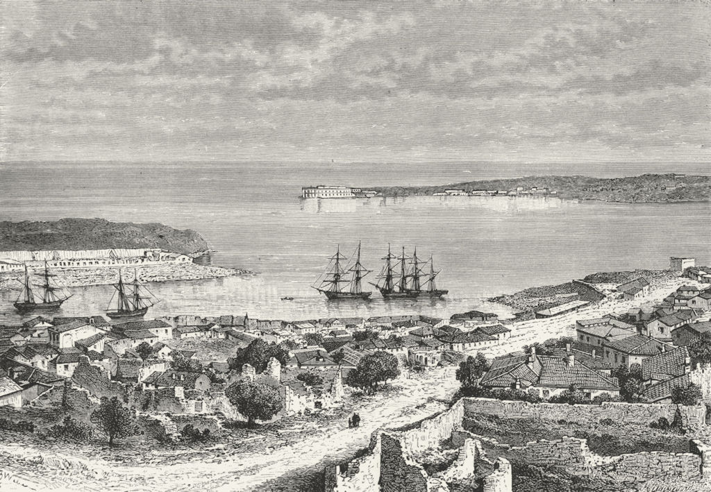 UKRAINE. Bay of Sevastopol c1885 old antique vintage print picture