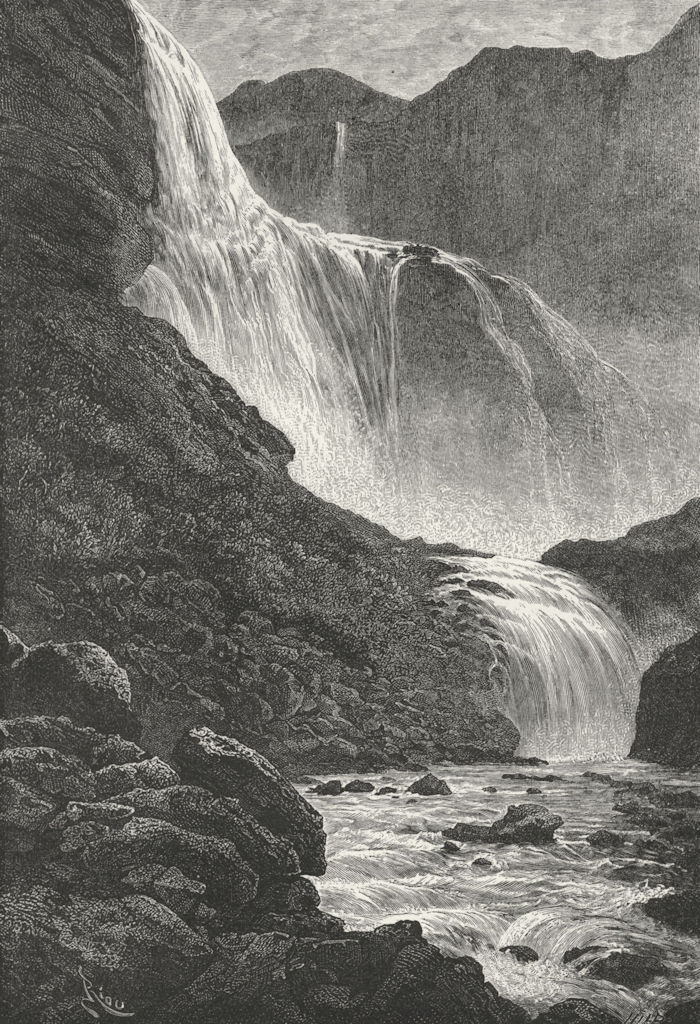 NORWAY. Skjaeggedalsfossen, of Hardanger c1885 old antique print picture
