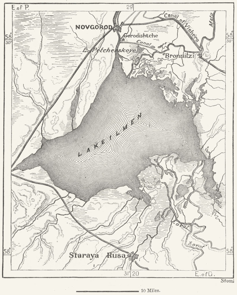 NOVGOROD. Lake Ilmen & Staraya Rusa, sketch map c1885 old antique chart
