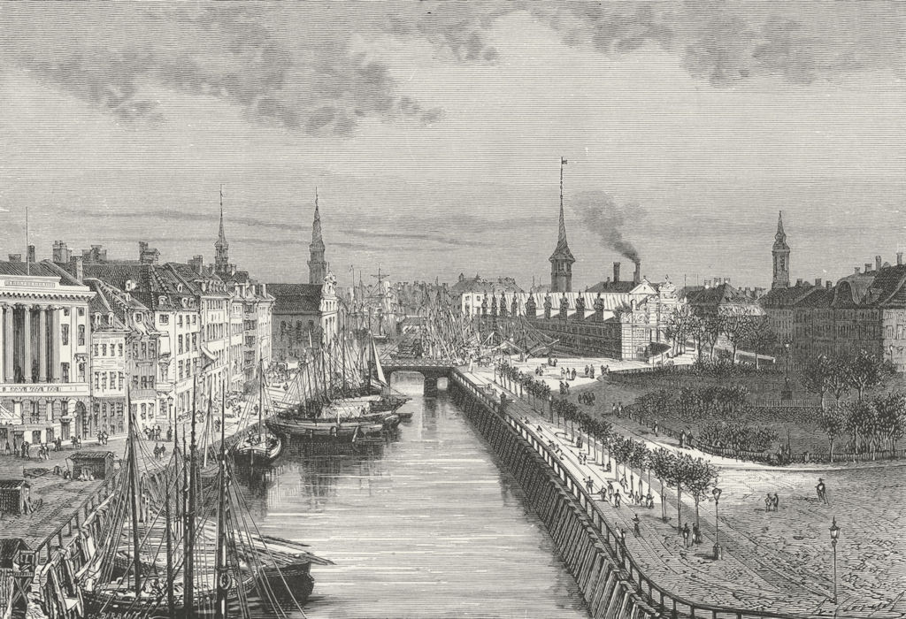 COPENHAGEN. Slots Canal, Castle Christiansberg c1885 old antique print picture