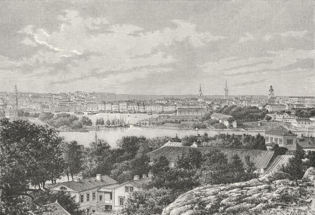SWEDEN. Stockholm, from Saltsjon c1885 old antique vintage print picture