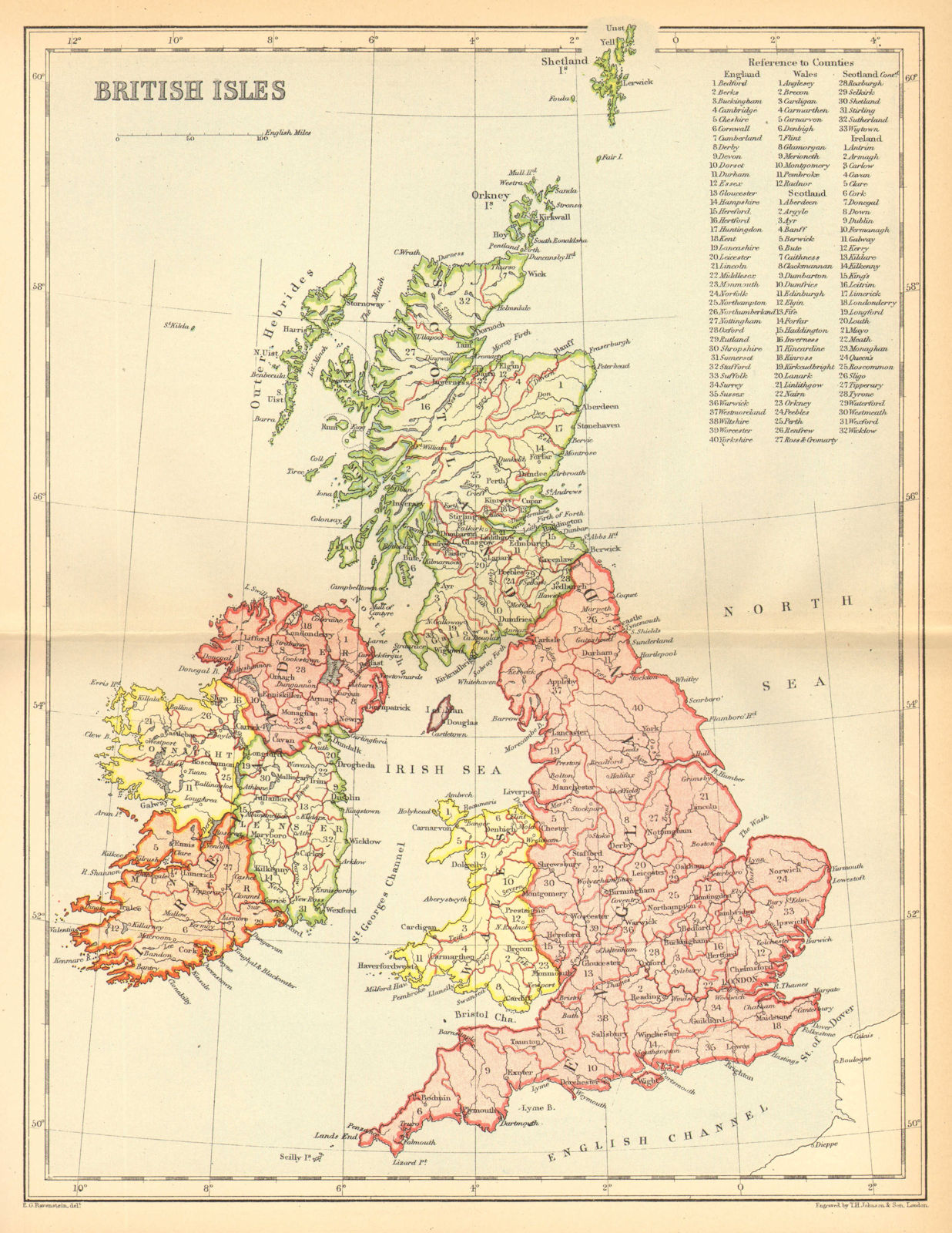 Associate Product UK. British Isles c1885 old antique vintage map plan chart