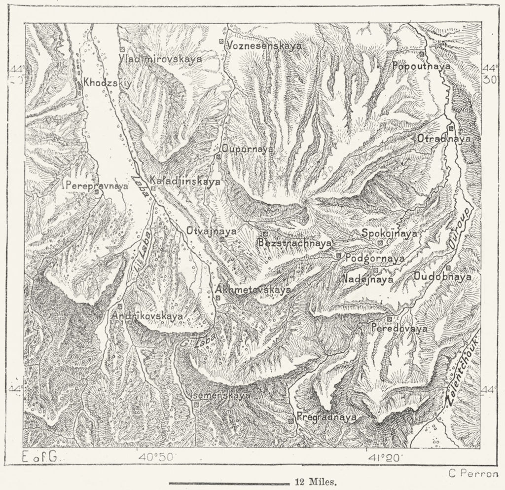 KUBAN BASIN. Valleys of Erosion, sketch map c1885 old antique plan chart