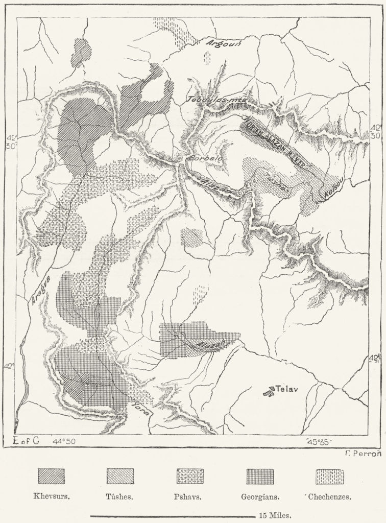 GEORGIA. Khevsur, Tush & Pshav Lands, sketch map c1885 old antique chart