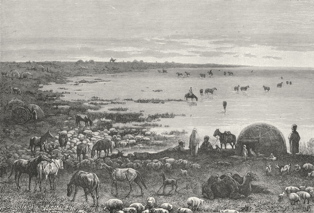 ASIA. Shores of Caspian c1885 old antique vintage print picture