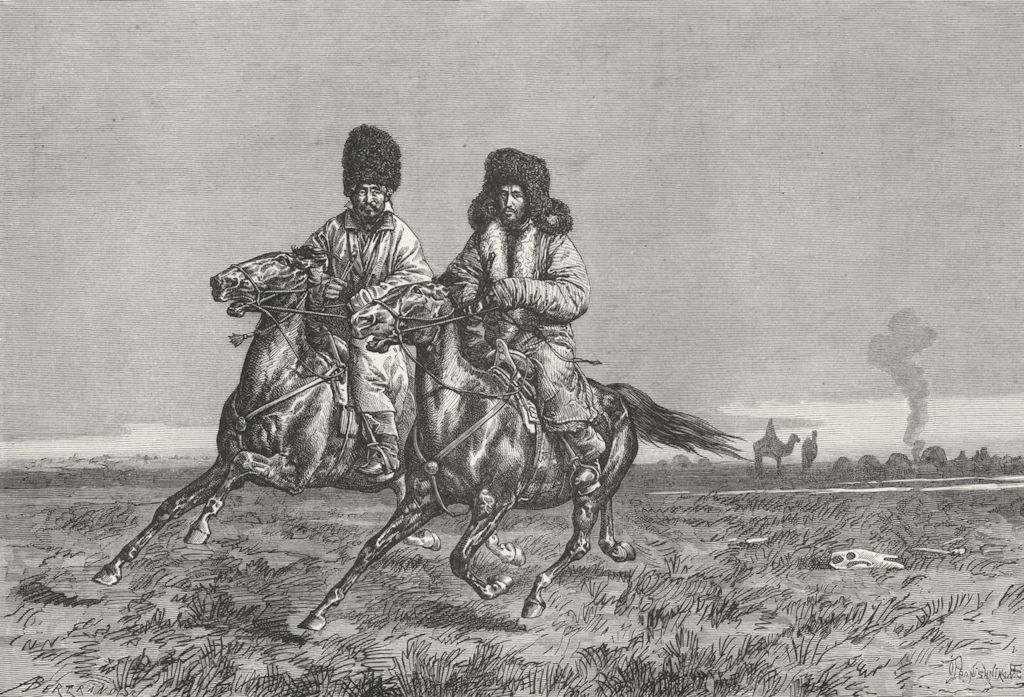 KYRGYZSTAN. Kirghiz Horsemen c1885 old antique vintage print picture
