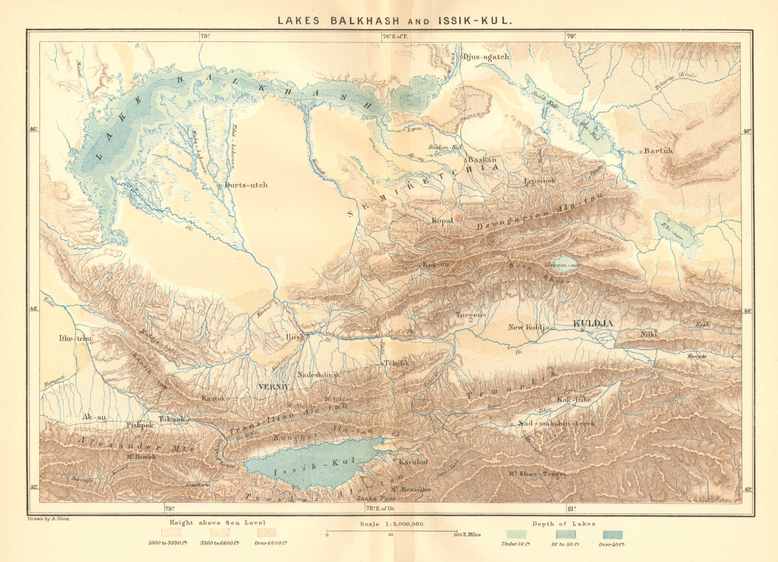 KAZAKHSTAN. Lakes Balkhash & Issyk Kul c1885 old antique map plan chart