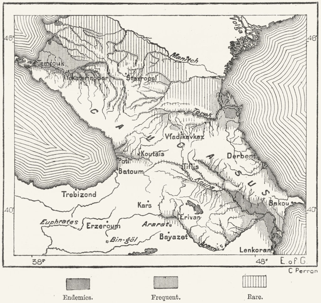 CAUCASUS. Fever Districts Caucasia, sketch map c1885 old antique chart