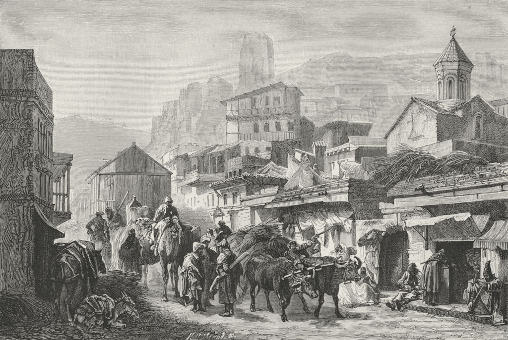 GEORGIA. A St in Tblisi c1885 old antique vintage print picture