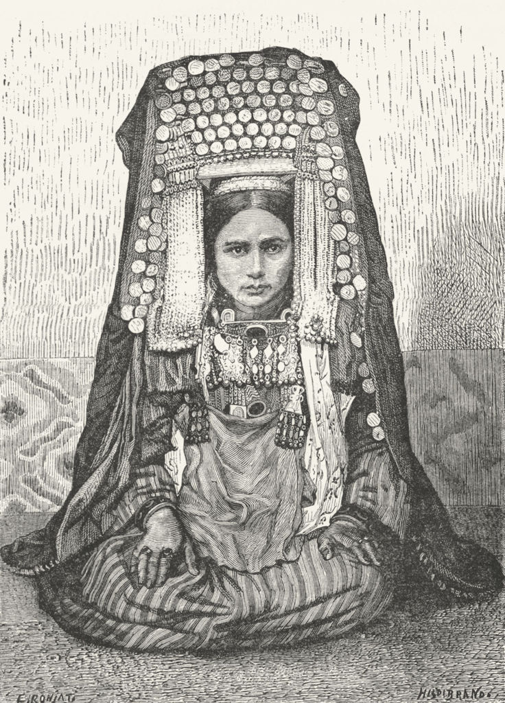 ASIA. Turkoman Female Head-dress c1885 old antique vintage print picture