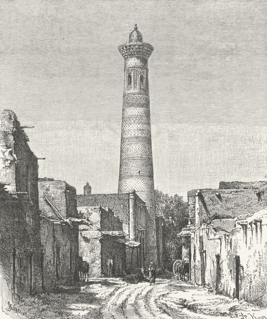 UZBEKISTAN. A Minaret in Khiva c1885 old antique vintage print picture
