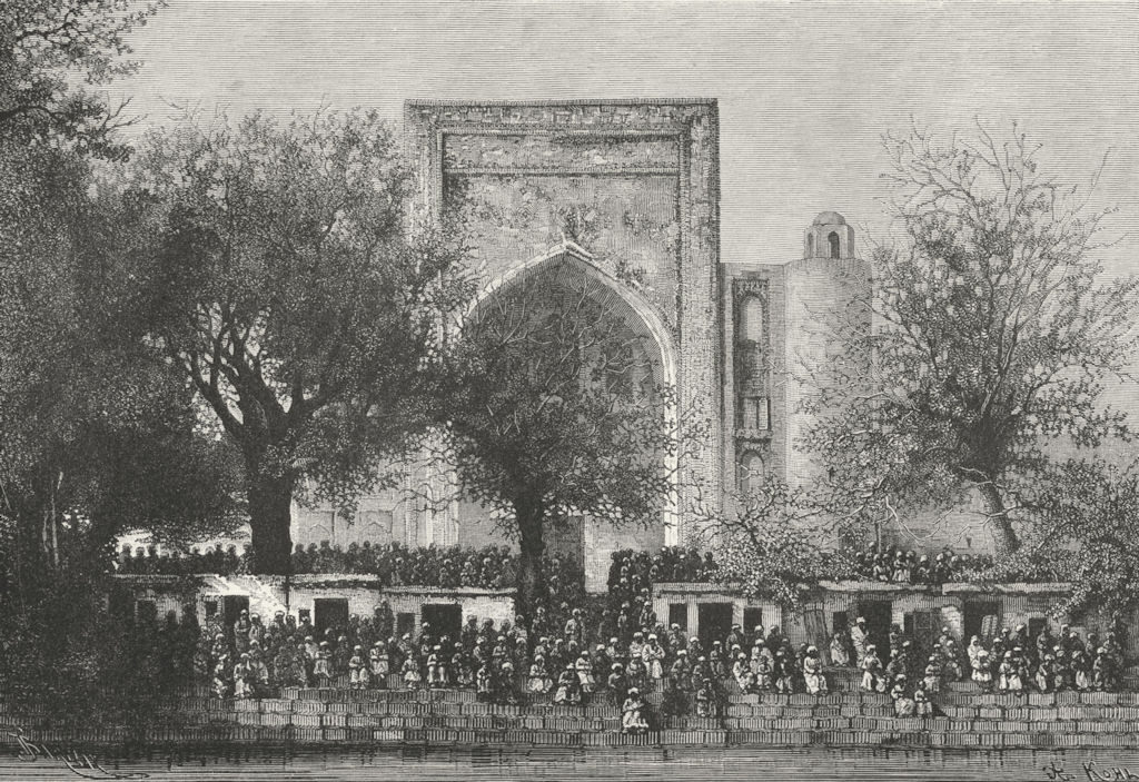 UZBEKISTAN. Bukhara-Assembly, Mosque c1885 old antique vintage print picture