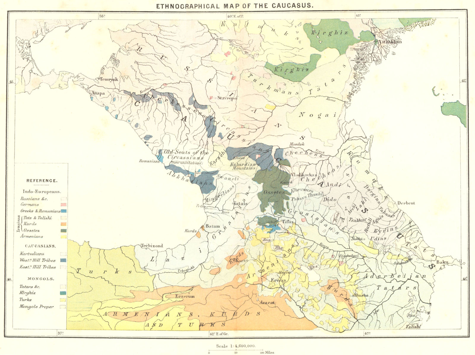 CAUCASUS. Ethnographical Georgia Armenia c1885 old antique map plan chart