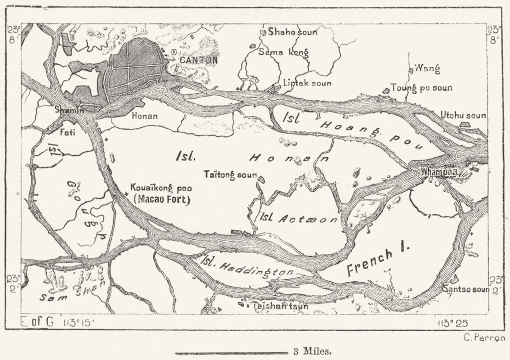 CHINA. Canton, Whampoa & Honan Island, sketch map c1885 old antique chart