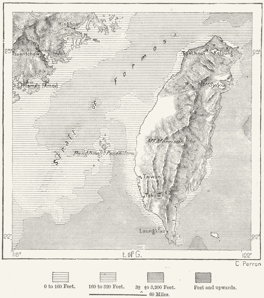 Associate Product TAIWAN. & Fujian Strait, sketch map c1885 old antique vintage plan chart