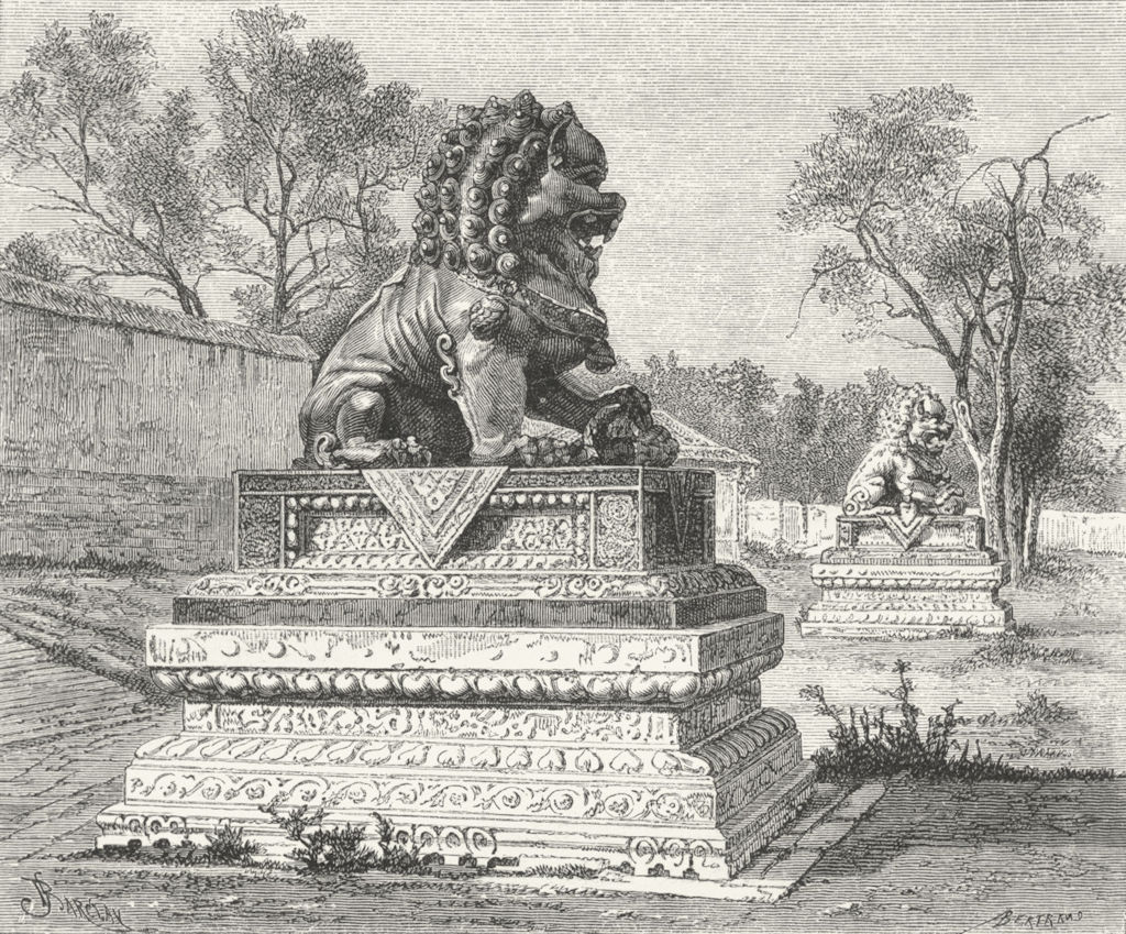 Associate Product CHINA. Summer Palace-Bronze Lions, Imperial Power c1885 old antique print