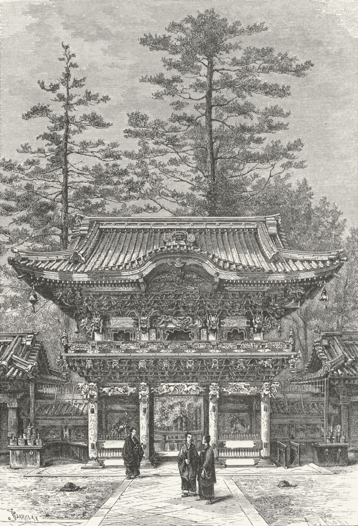 JAPAN. Nikko-Portico of Temple 4 Dragons c1885 old antique print picture