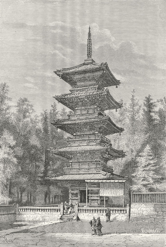JAPAN. Buddhist Temple at Nikko c1885 old antique vintage print picture