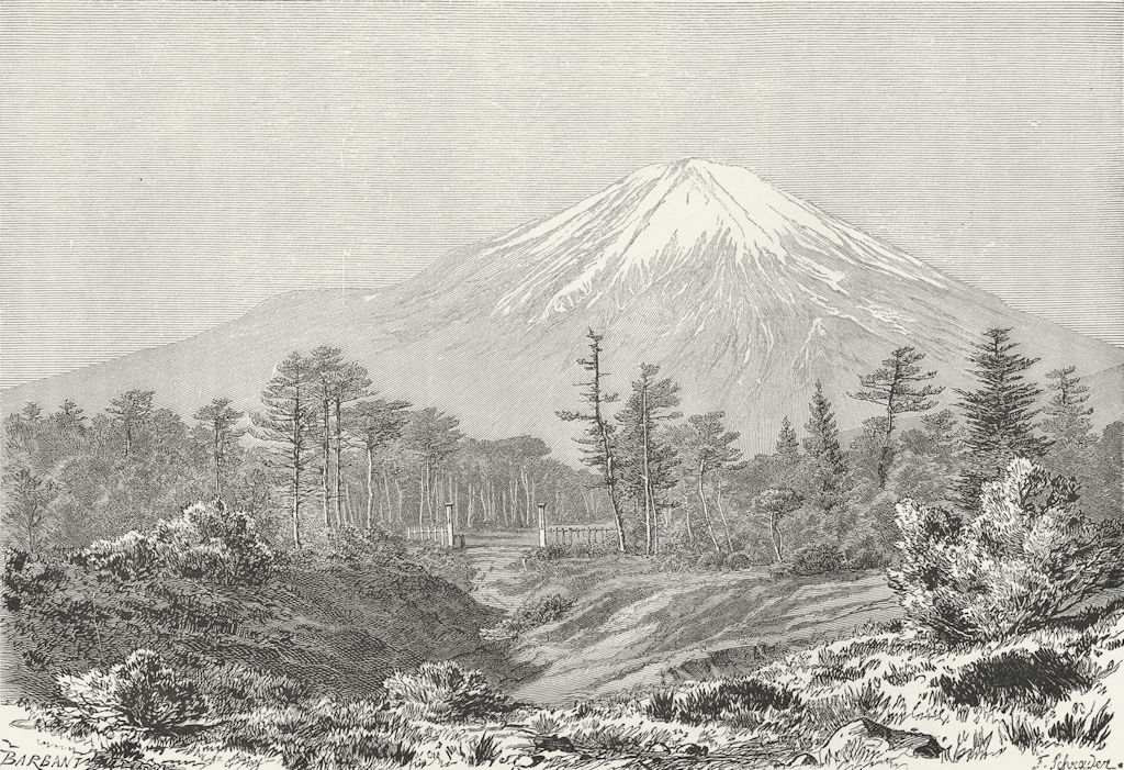 JAPAN. Mount Fuji-view c1885 old antique vintage print picture