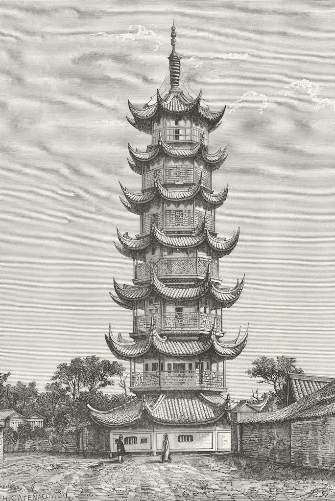 CHINA. Tower of Long-Hua, Shanghai c1885 old antique vintage print picture