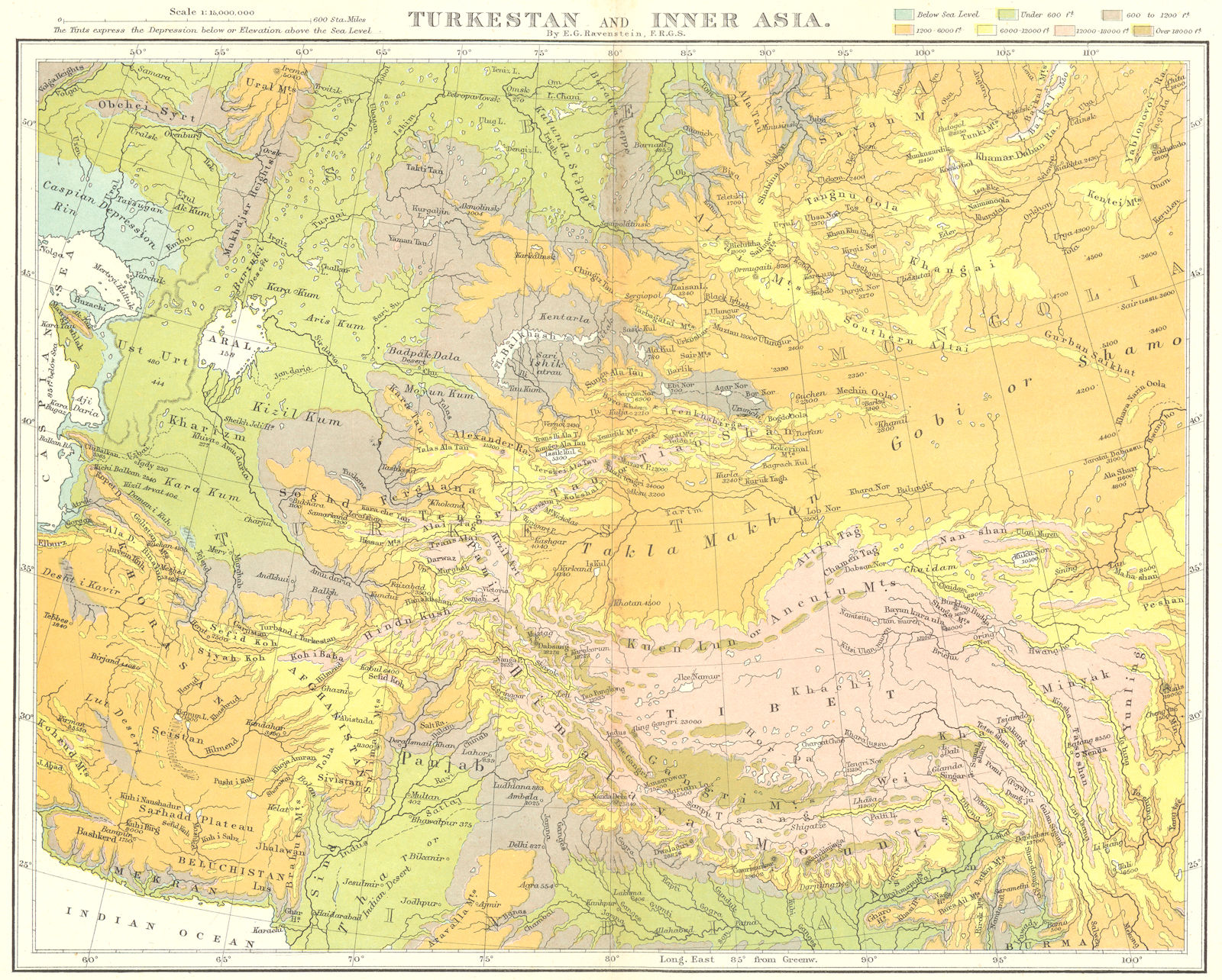 CENTRAL ASIA. Turkestan & Inner c1885 old antique vintage map plan chart