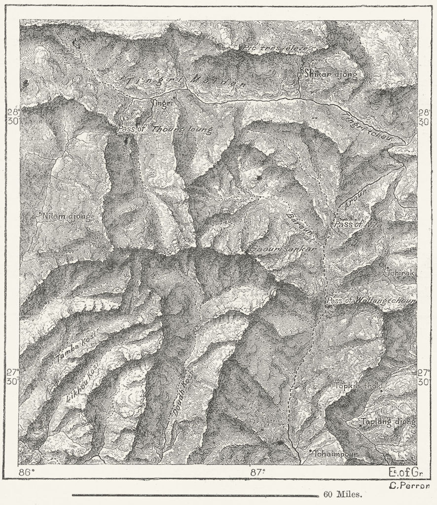 INDIA. Mount Everest(Gaurisankar)sketch map c1885 old antique plan chart