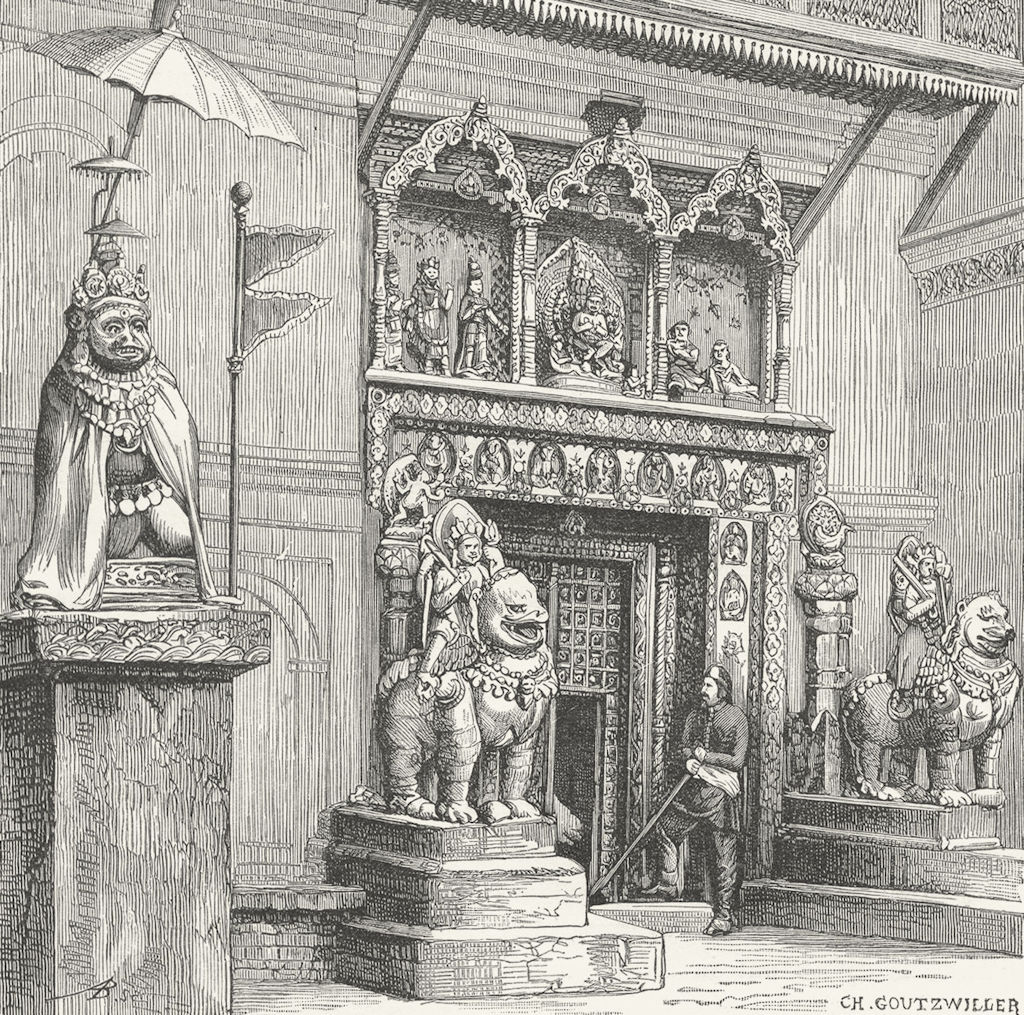 Associate Product NEPAL. Kathmandu-Hanuman Gate of Royal Palace c1885 old antique print picture