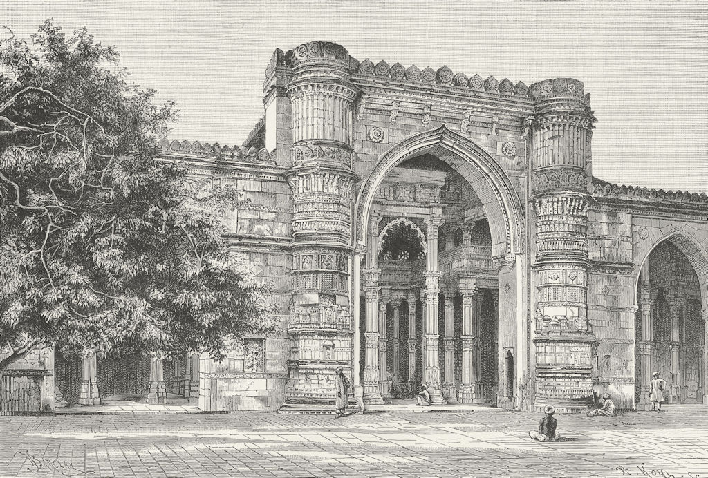 INDIA. Gateway of Great Mosque at Ahmedabad c1885 old antique print picture