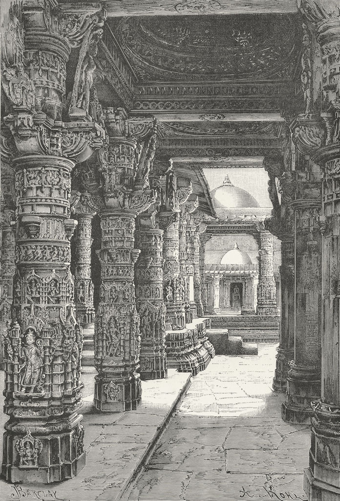 INDIA. A Jain temple, Mount Abu c1885 old antique vintage print picture
